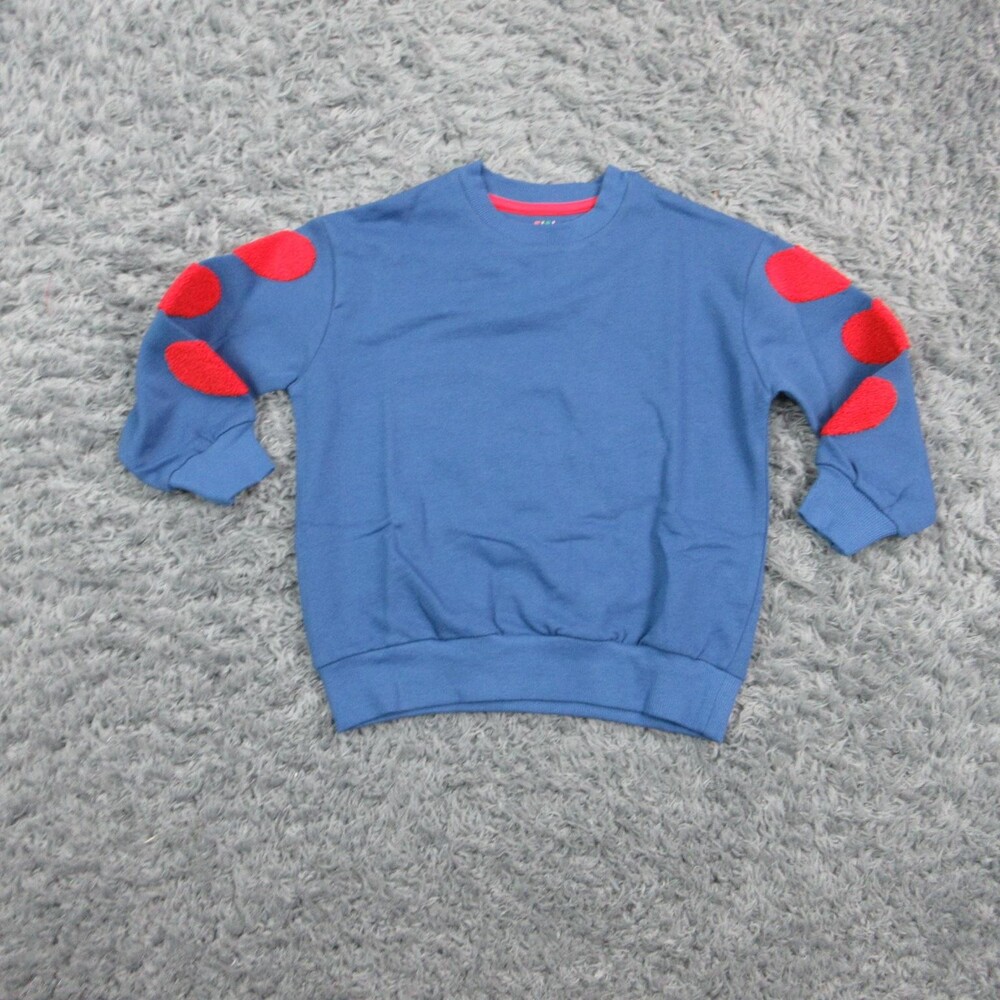 Mini Boden Sweatshirt Kids 5-6 YRS Blue Pullover Fleece Embroidered Crewneck NWT